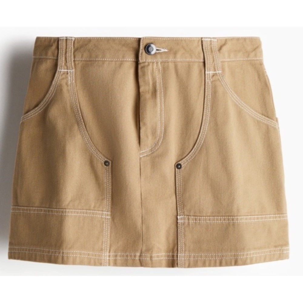 H&M Divided Womens Cotton Utility Mini Skirt Cargo Beige‎ Sz 4